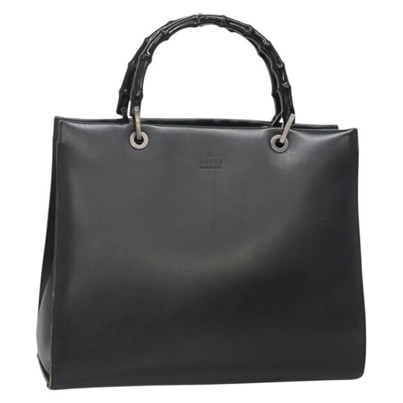 GUCCI Bamboo Hand Bag Leather Black 002 1010 3754 Auth 133382 - Picture 1 of 16